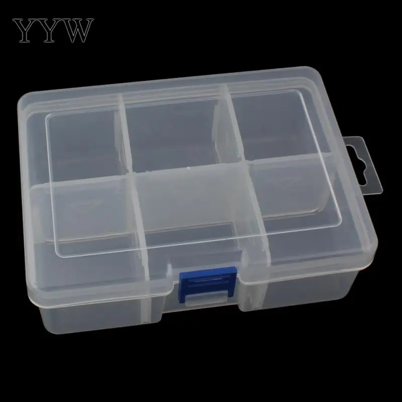 

6 Cells Transparent Rectangle Plastic Box Detachable Storage Box Big Capactiy 164x122x58mm