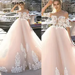 SuperKimJo кружево аппликационные Свадебные платья 2019 Розовый Элегантный Половина рукава Свадебные платья Vestido De Novia Robe mariée