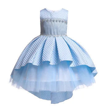 

New Pink Girls Wedding Trailing Party Ball Gown Princess Dresses Girl Summer Birthday Tutu Dress for Event Clothes 3-12 Y BW287