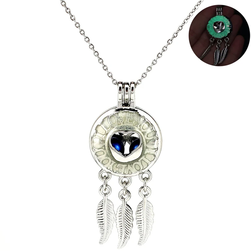 

K1033 Silver Glow in the Dark Dream Catcher I lOVE U Cage Pendant Aromatherapy Essential Oil Diffuser Locket