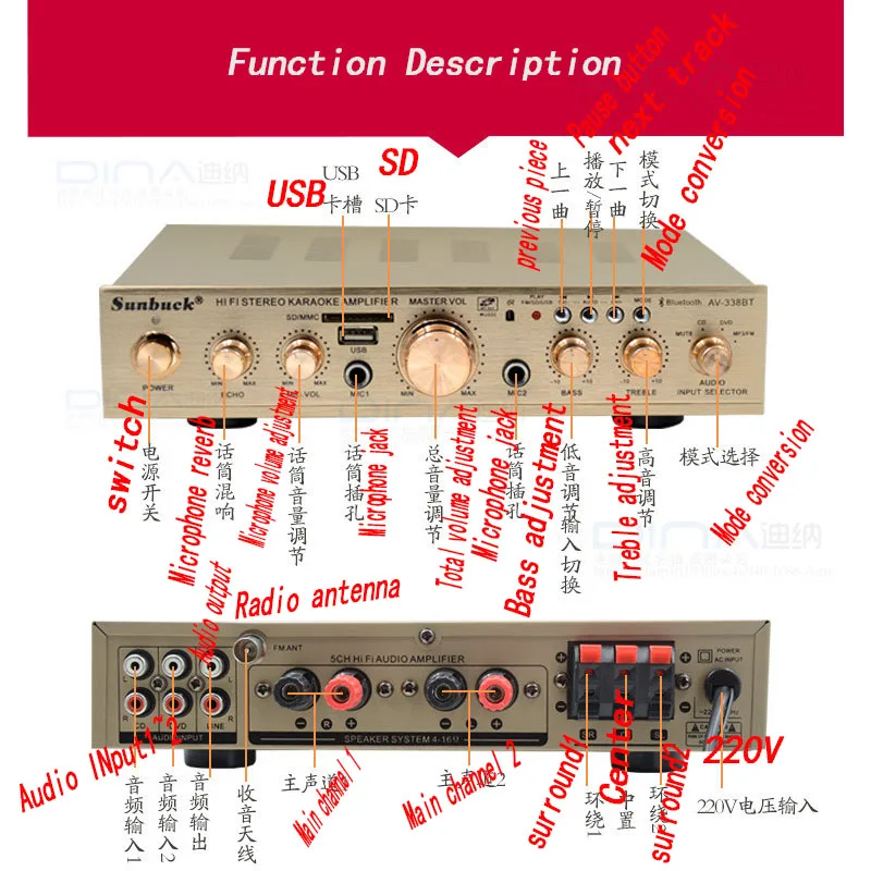 Kaolanhon 150 Вт* 2 220 В AV-338BT 5,1 канальный Встроенный Bluetooth усилитель Kara OK домашний аудио усилитель мощности с fm-радио
