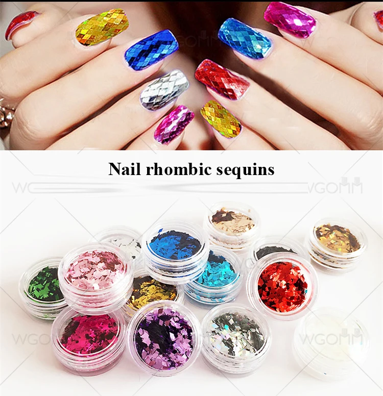 

12 colors Laser Nail Sequins Sparkles Holographic Rhombic Glitter Flakes Nail Art Glitter Dust Tips Nail Art Decorations Tools