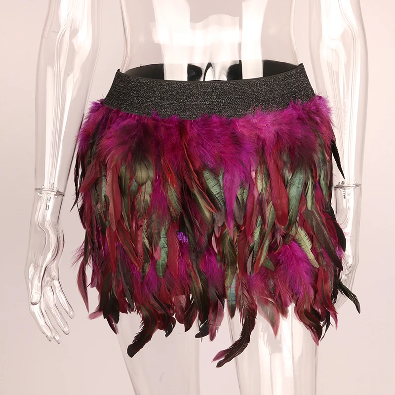 Peacock Dance Belly Dance Feather Skirt Unisex Elastic Waist Mini ...