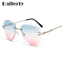 Ralferty, солнцезащитные очки для женщин, дизайнерские, без оправы, с кристаллами, солнцезащитные очки для женщин, высокое качество, градиентные Оттенки для женщин W2328