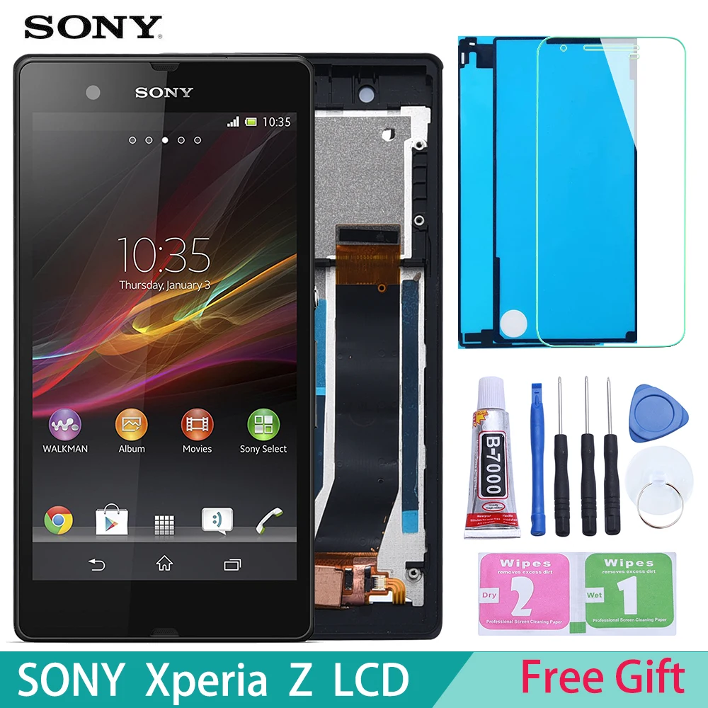 Дешево 5 Оригинальный дисплей для SONY Xperia Z font b lcd b font сенсорный экран с рамкой для SONY Xperia Z дисплей Замена L36H C6603 C6602 C6606