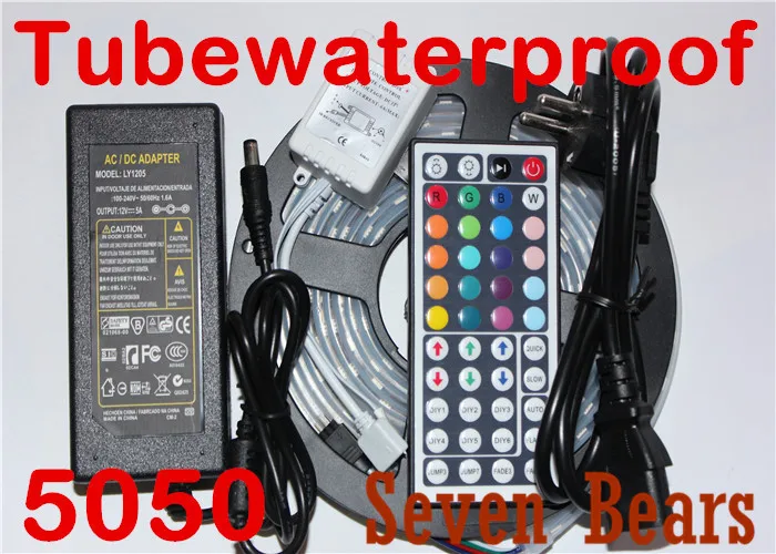 IP67 трубки Водонепроницаемый 5 м led ленты 5050 RGB Водонепроницаемый 300led RGB полосы света + 44key ИК-пульт дистанционного управления + 12v5a адаптер