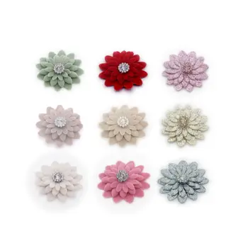 

4CM DIY 100pcs/lot Exquiste Fabric Flower Rhinestone Decorate Iron on Multilayers Satin Ribbon For Garment Kids Hair Accessories