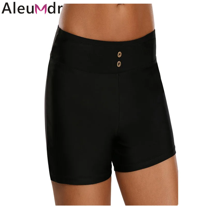 

Aleumdr Bikini Bottom Women High Waist Black Button Detail Swim Boardshort Briefs Tankini Swimsuit Pants Beach Trunks LC410708