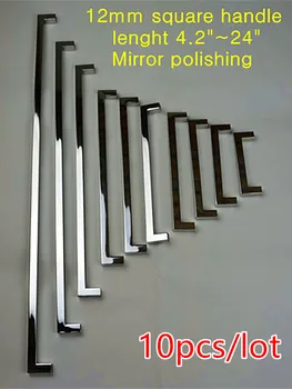 

10pcs/lot 12*12mm Square Bar door handle mirror Stainless Steel Kitchen Door Cabinet Handle knob 4.2"~24"