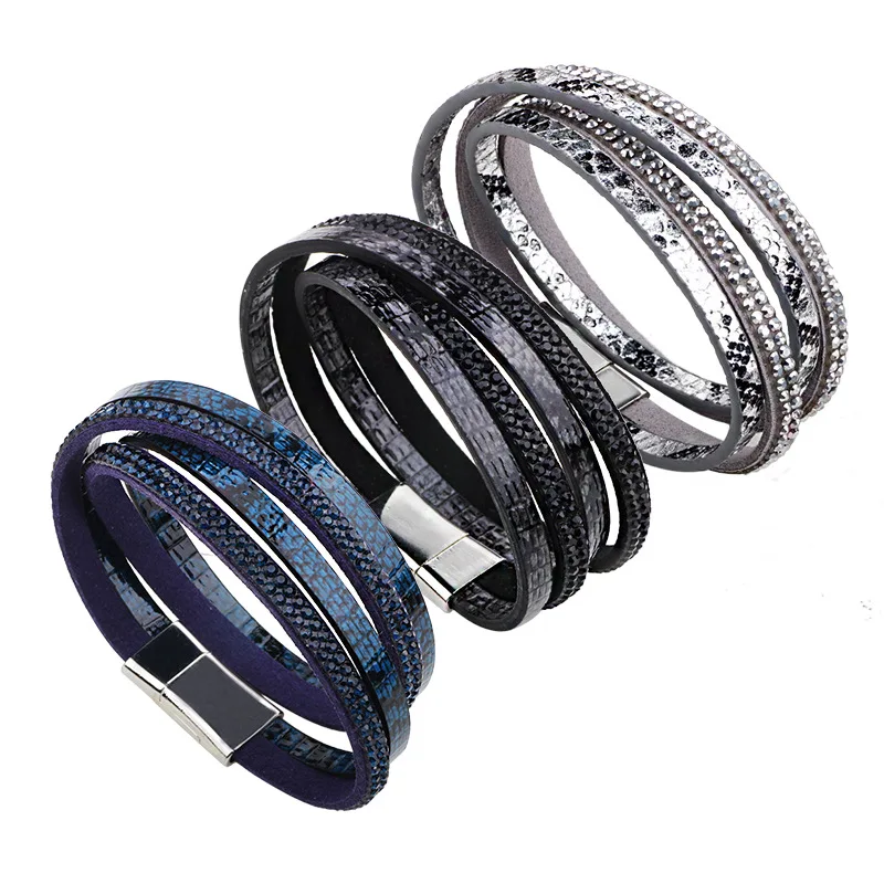 

A Variety Jewelry Cowhide Multi-layer Bracelets Bangles Leather Bracelet Gifts for Women Snap Button Jewelry Charm Accessories