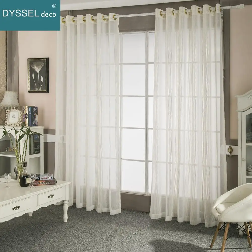 Modern Decorative Linen Striped Home Beige White Sheer European