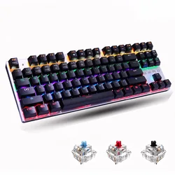 Metoo edição teclado mecânico 87 teclas interruptor azul teclados de jogos para tablet desktop adesivo russo