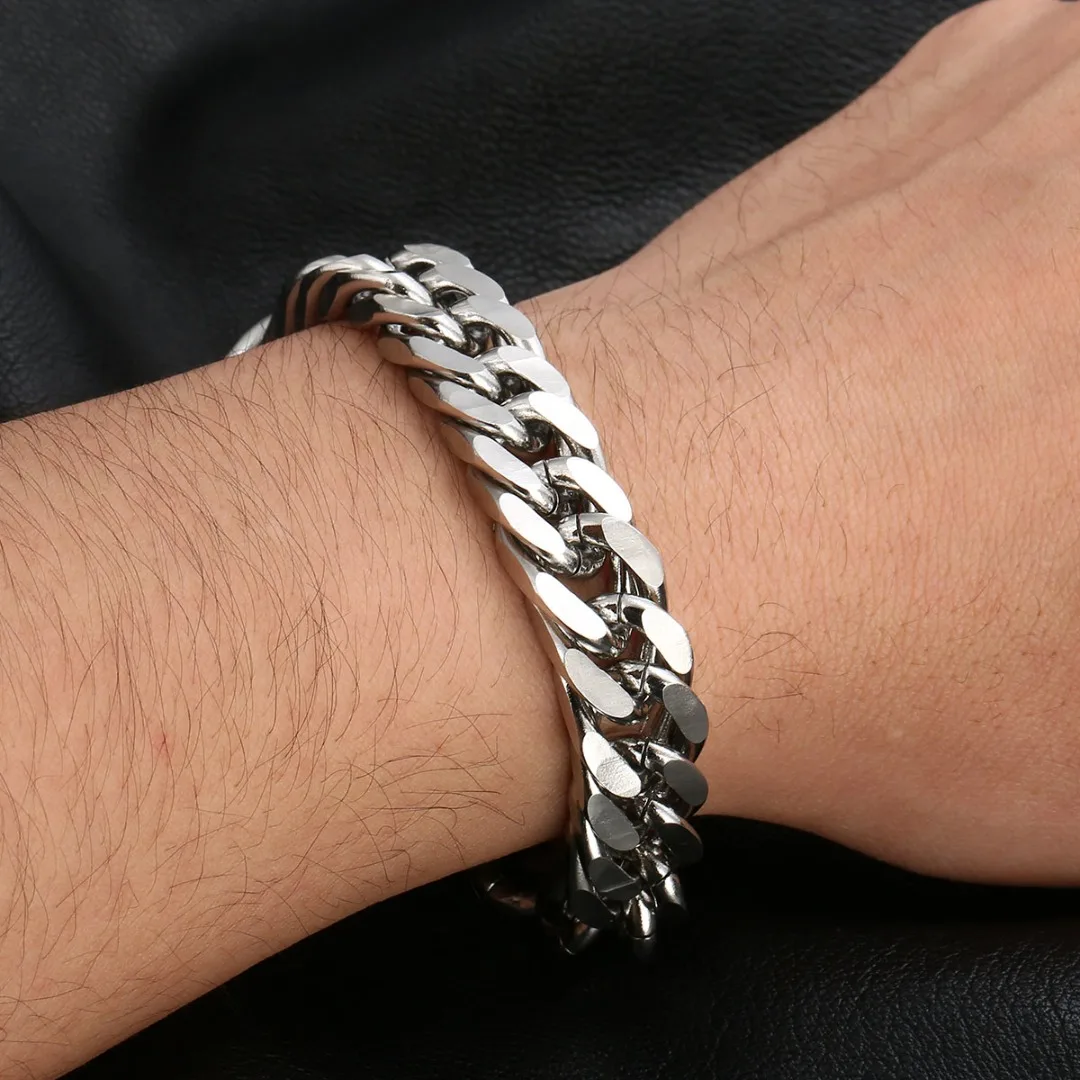 Classic Vintage Stainless Steel Bracelet Hip Hop Stylish Silver Color 6 Size Hand Chain Punk Rock Jewelry Accessories For Men
