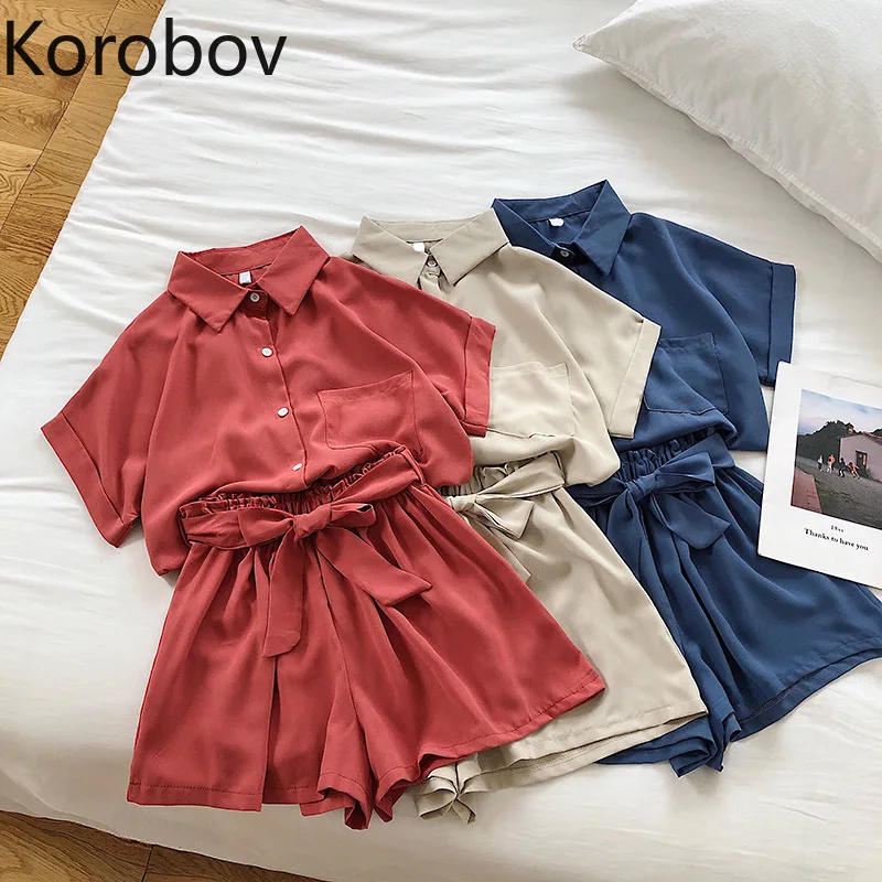 Korobov комплект из двух предметов топ и шорты корейские шифоновые однобортные