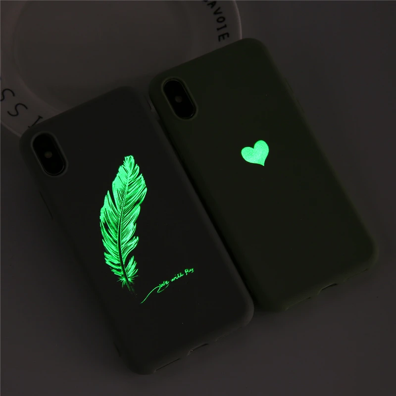 Moskado, мягкий светящийся чехол для телефона s, для iphone 6, 6 S, 7, 8 Plus, XS Max, XR, X, силиконовый чехол для задней панели KING QUEEN, Feather, Love Heart