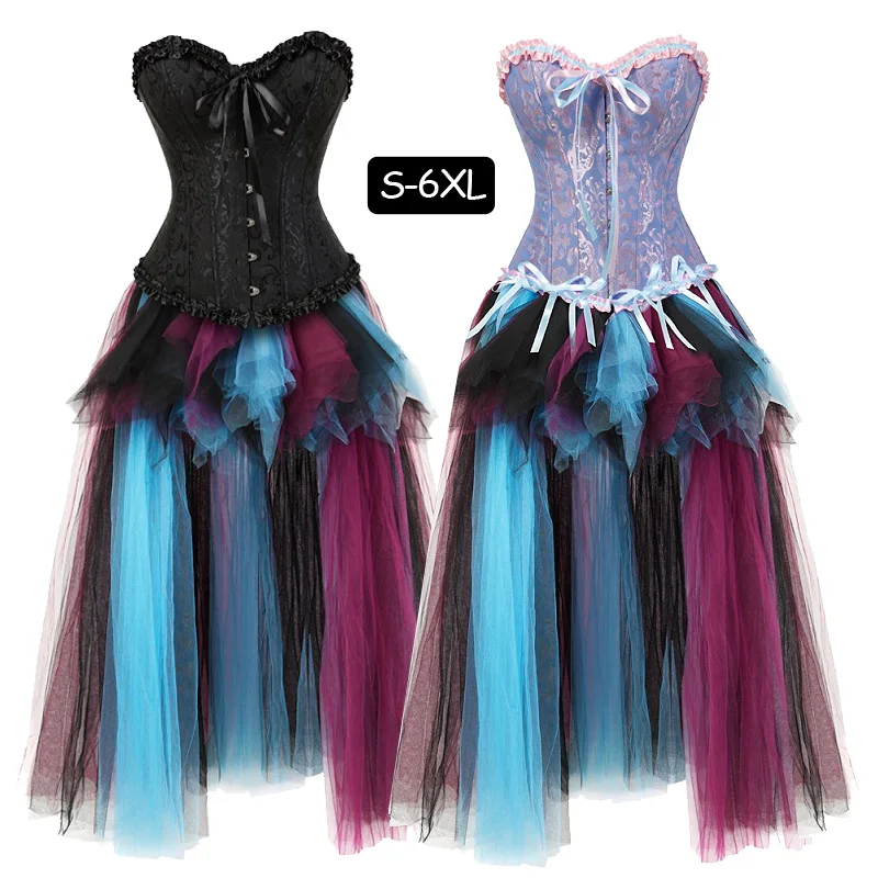 

Bodyshapers Plus Size Corset Dress Lace up Slimming Cinchers waist training corsets Ruffles Gothic Tutu Skirt Halloween Costume