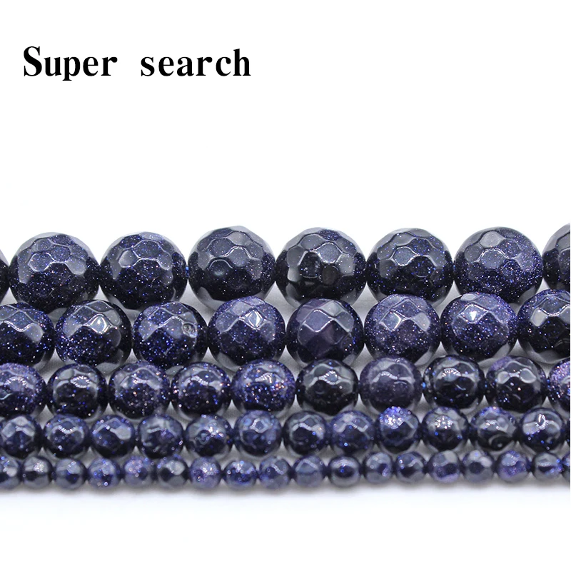

Wholesale 15" 4-12mm natural stone Blue Sand Sun Flashing Loose Beads fashion jewelry making Faceted beads