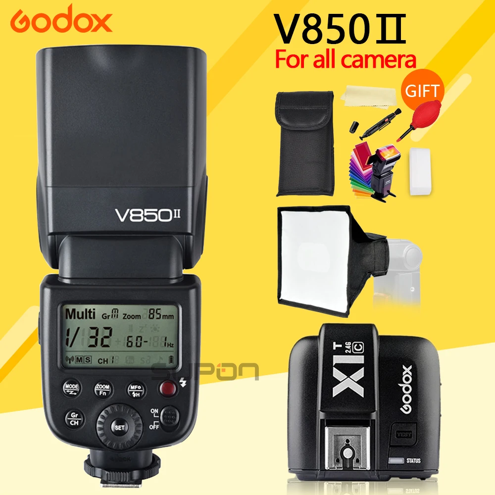 Godox V850II Camera Flash with Changeable Li-ion Battery Camera Speedlite Flash+X1T Trigger for Canon Nikon Sony DSLR cameras flash speedlite for sony camera 4 x aa