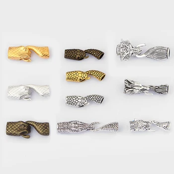 

2sets Fashion Hook Clasp Wolf Snake Crocodile Head And Tail Hook Clasp For 12*6mm 6/8mm Leather Cord Bracelet Necklace Making