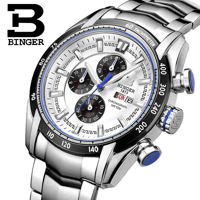 2018 новые часы мужские роскошные брендовые наручные Бингер кварцевые Спортивные