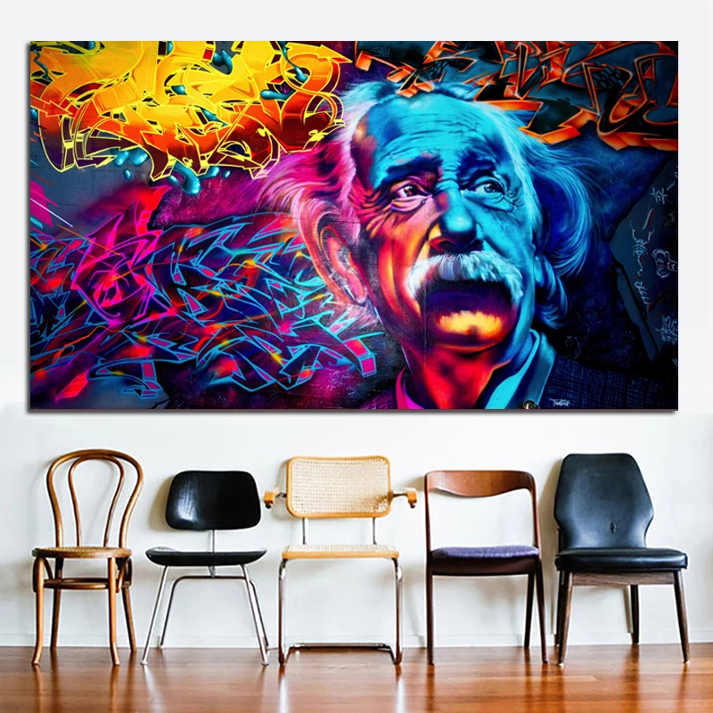 

RELIABLI ART Abstract colorful Albert Einstein Frameless Pictures Oil Paintings Canvas Print Portrait Decorative paintings