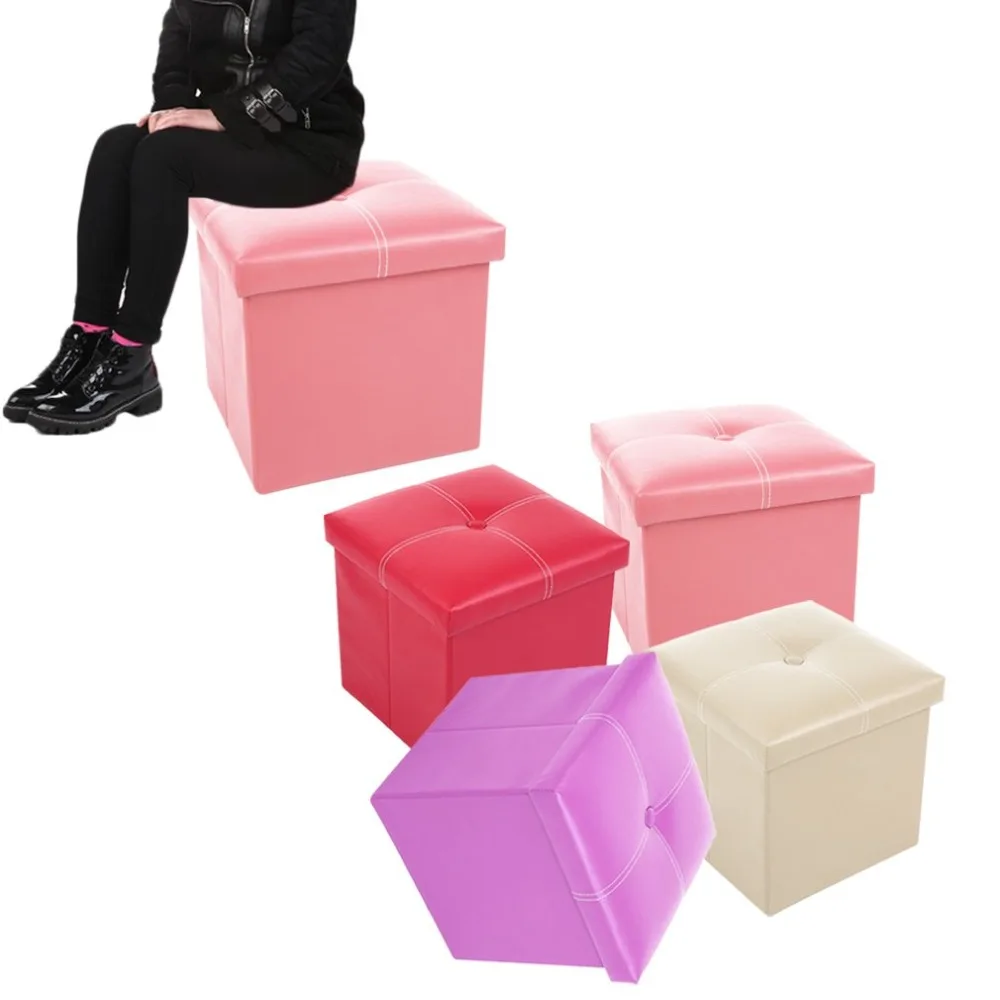 

Attractive Stylish Faux Leather 2 in 1 Storage Chair Ottoman Bench Seat Foot Stool Folding Box Organizer Extra Seating 38*38*5cm
