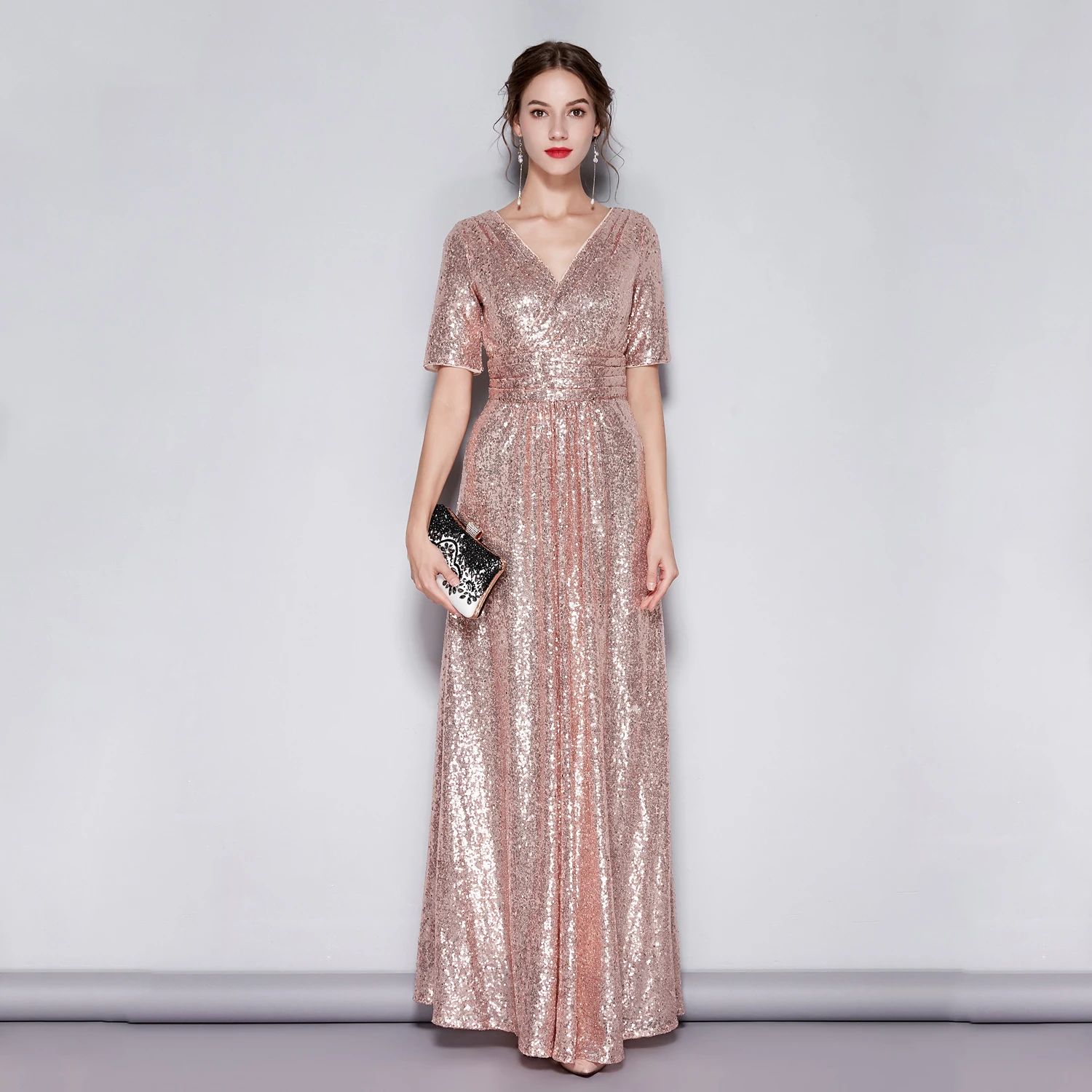 Вечерние платья с блестками и длинным v образным вырезом Robe Soiree Sexy 2020 новый стиль