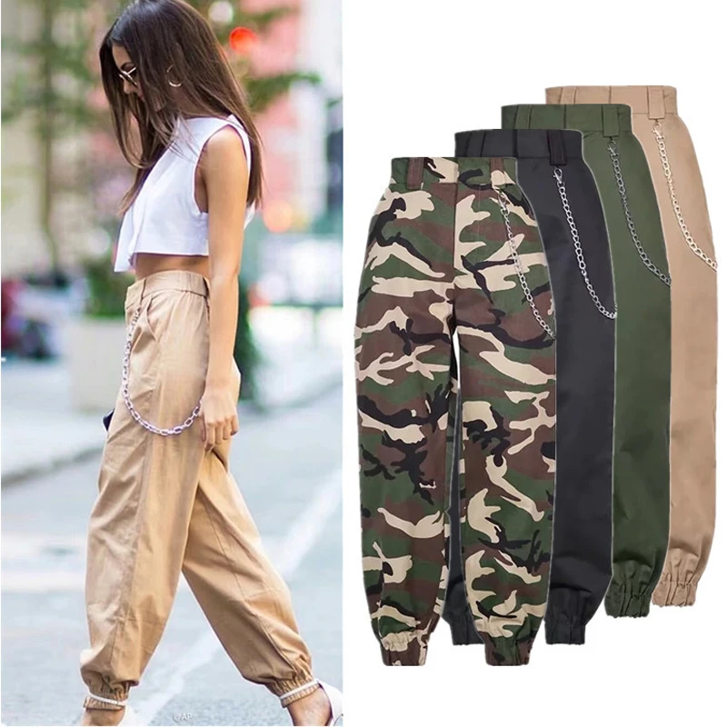 

Women's Pants High Waist Chains Harem HipHop Streetwear Joggers Women Trousers Spring Fashionable Casual Loose Cargo Pants Women