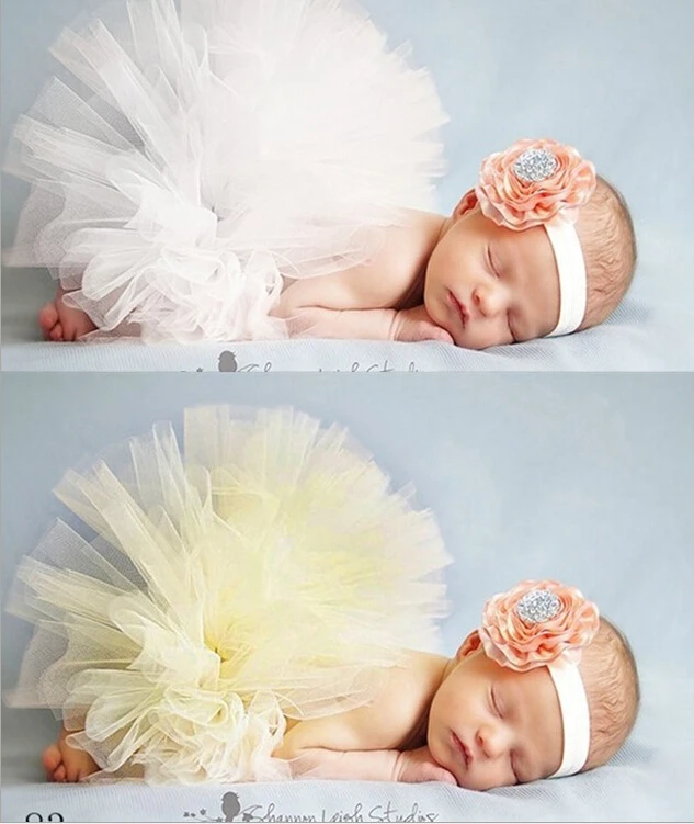 Новорожденных юбка-пачка Юбка для маленьких девочек трикотажные вязаные аксессуары для фотографии наряды, для маленьких девочек Пышная юбка+ повязки новорожденных Комплекты из 2 предметов 0-3 м
