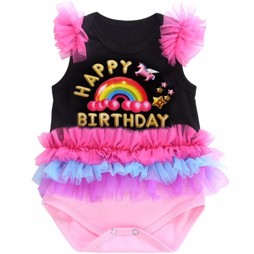Happy Birthday Party Letter Black Baby Clothes Newborn Baby Romper Lace
