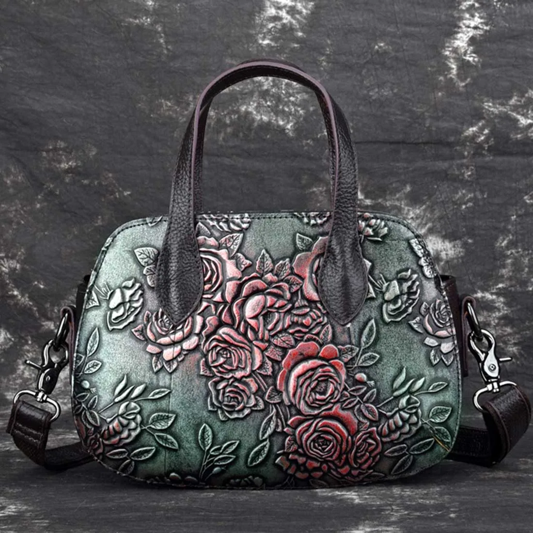 Горячая Распродажа, натуральная тисненая кожаная сумка-тоут, известный бренд, высокое качество, Ретро стиль, сумка через плечо, женская сумка - Цвет: Green