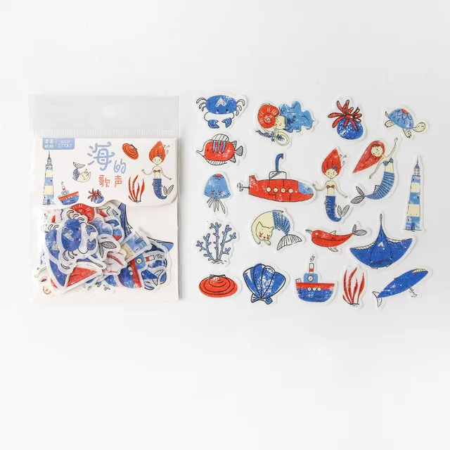 Mr.paper 40Pcs/bag 24 Designs Cute Diary Sticker Scrapbooking Heart Beat Series Japanese Kawaii Creative Stationery Deco Sticker Ocean Singing