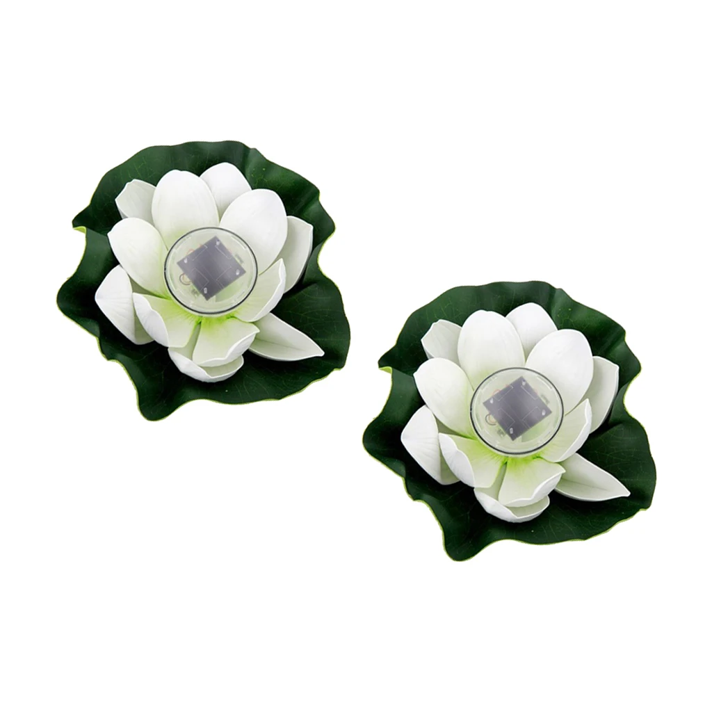 

2x Solar Power Floating Lotus LED Light White Petals 7 Color Changing Lights Flower Ornament Pool Decoration