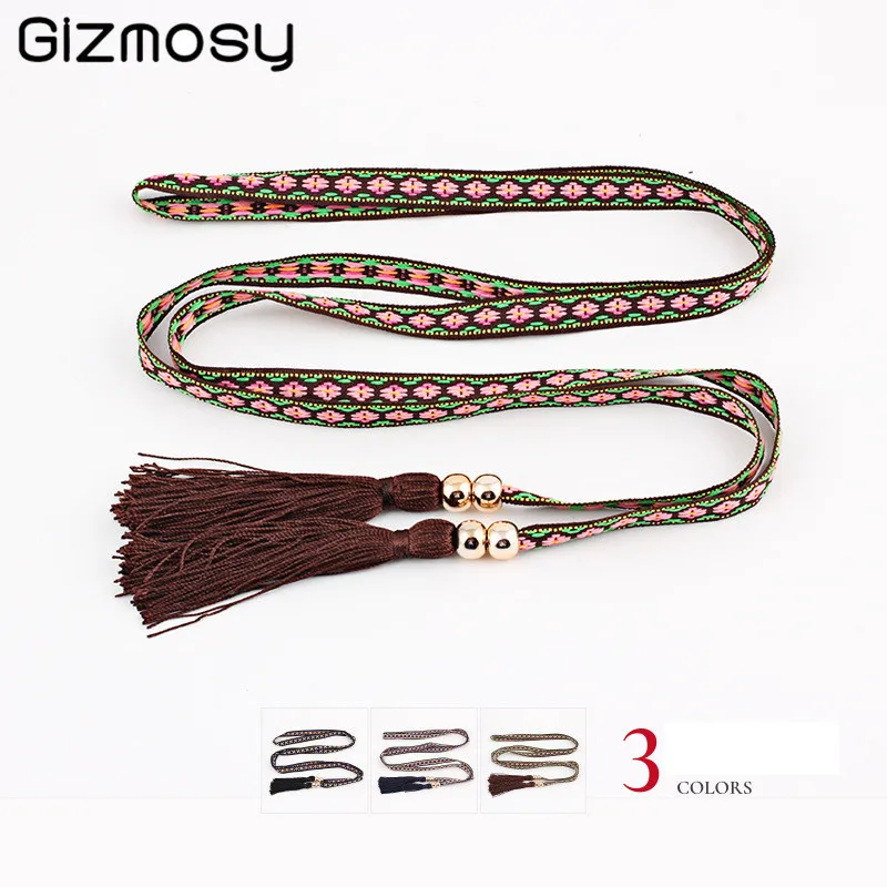 

New Fashion Women's Bohemian Ethnic Tassel Waist Chain Decorative Geometric Rbbing Dress Waist Rope Female Waist Belts SY5081