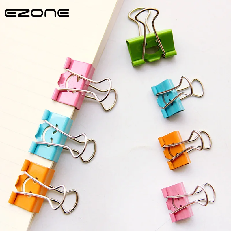 

EZONE 10 pcs/lot Sweet Candy Color Smile Face Metal Binder Clips Notes Letter Paper Clip School Office Supplies Student Gifts