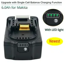 Son yükseltilmiş BL1860 şarj edilebilir pil 18 V 6000mAh lityum iyon Makita 18 v pil için BL1840 BL1850 BL1830 BL1860B LXT 400