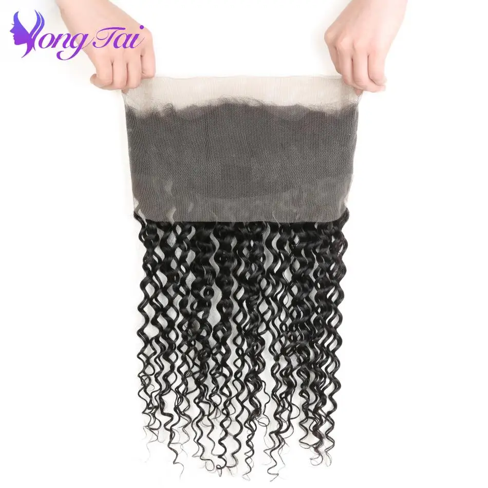 Yongtai Deep Curly 360 Lace Frontal Closure With Baby Hair Brazilian Non Remy Hair Lace Frontal Bleached Free Shipping
