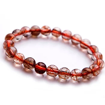 

Natural Brazil Copper Rutilated Quartz Crystal 9mm Stretch Round Beads Powerful Bracelet Fashional Woman Man Jewelry AAAAA