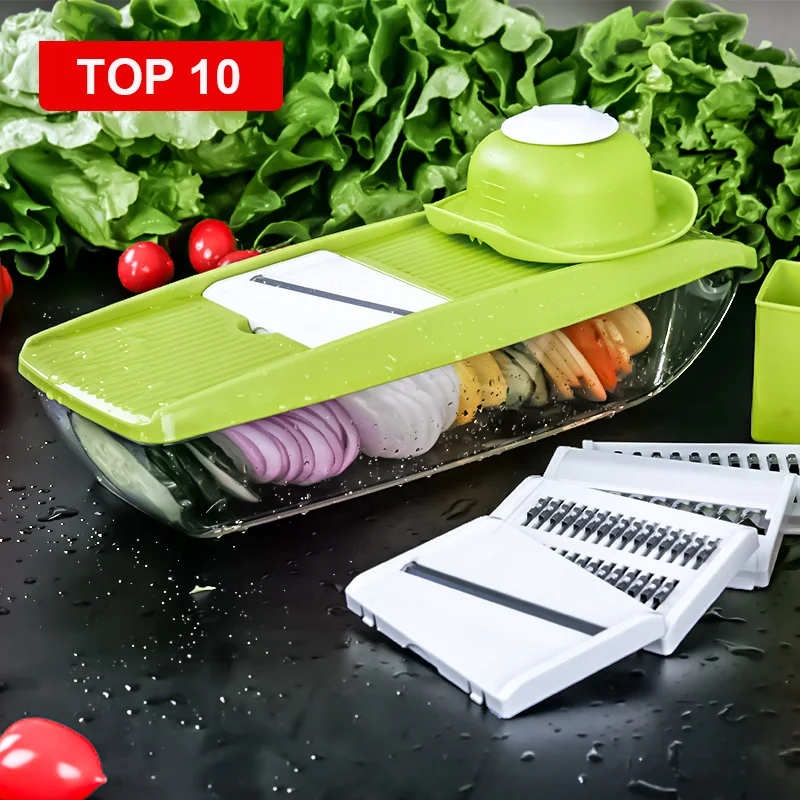 Vegetable Cutter Box Adjustable Mandoline Slicer with 4 Interchangeable Stainless Steel Blades Peeler Slicer Grater BOX