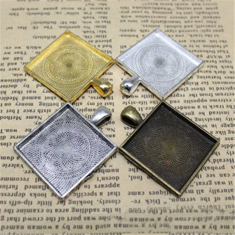 

10pcs/lot Metal Alloy Blank Square Pendants Bases Settings Fit 25mm Cabochon Cameo Cabochons Bezel Trays DIY Jewelry Making