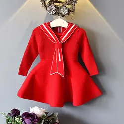 Однотонное платье с длинными рукавами для девочек, новое сезонное детское трикотажное платье из хлопка с лентой, X1001