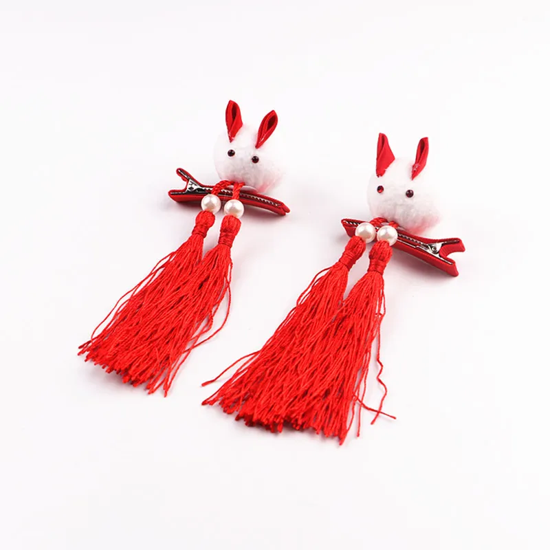 2 шт./лот, новогодний кролик с кисточкой с узорами, аксессуары для волос,, винтовая Шпилька, утка, пара папок