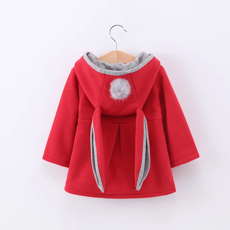 Осенние для маленьких девочек теплая куртка с милыми заячьими ушками верхняя одежда Обувь для девочек из хлопка с капюшоном куртка пальто