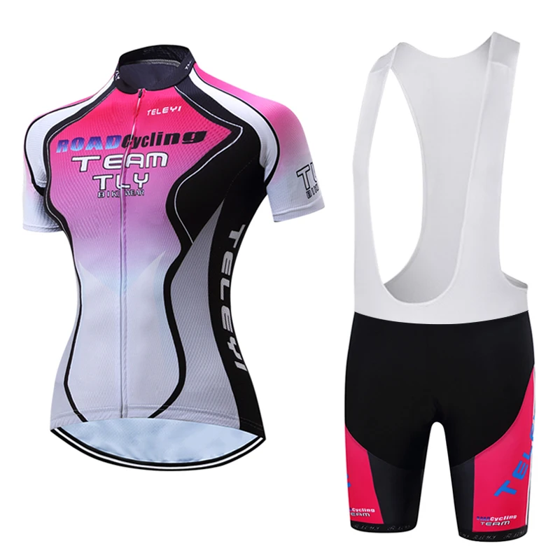 

2019 New teleyi Women Cycling Jersey Set Short Sleeve Clothes Fast Drying Pro Time Bike MTB Road Bike Riding Clothing Set