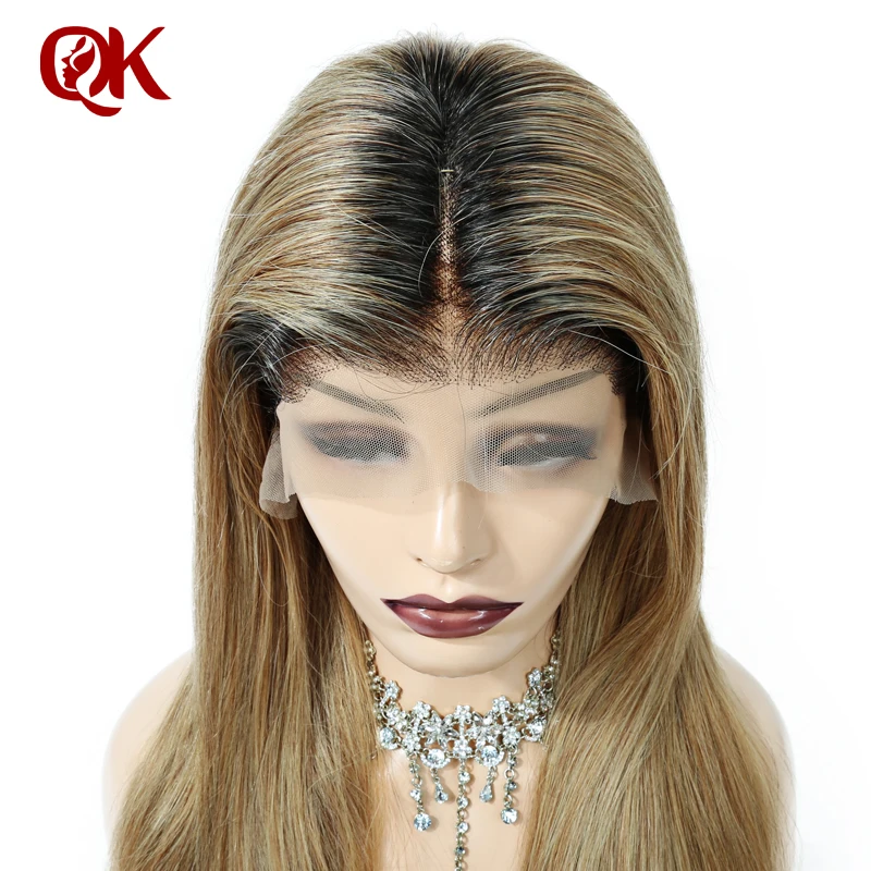 QueenKing волос бразильский Реми эффектом деграде(переход от темного к блондинка Lemi Цвет парик 150% плотность натуральный 27 полный кружевной парик, парики для женщин
