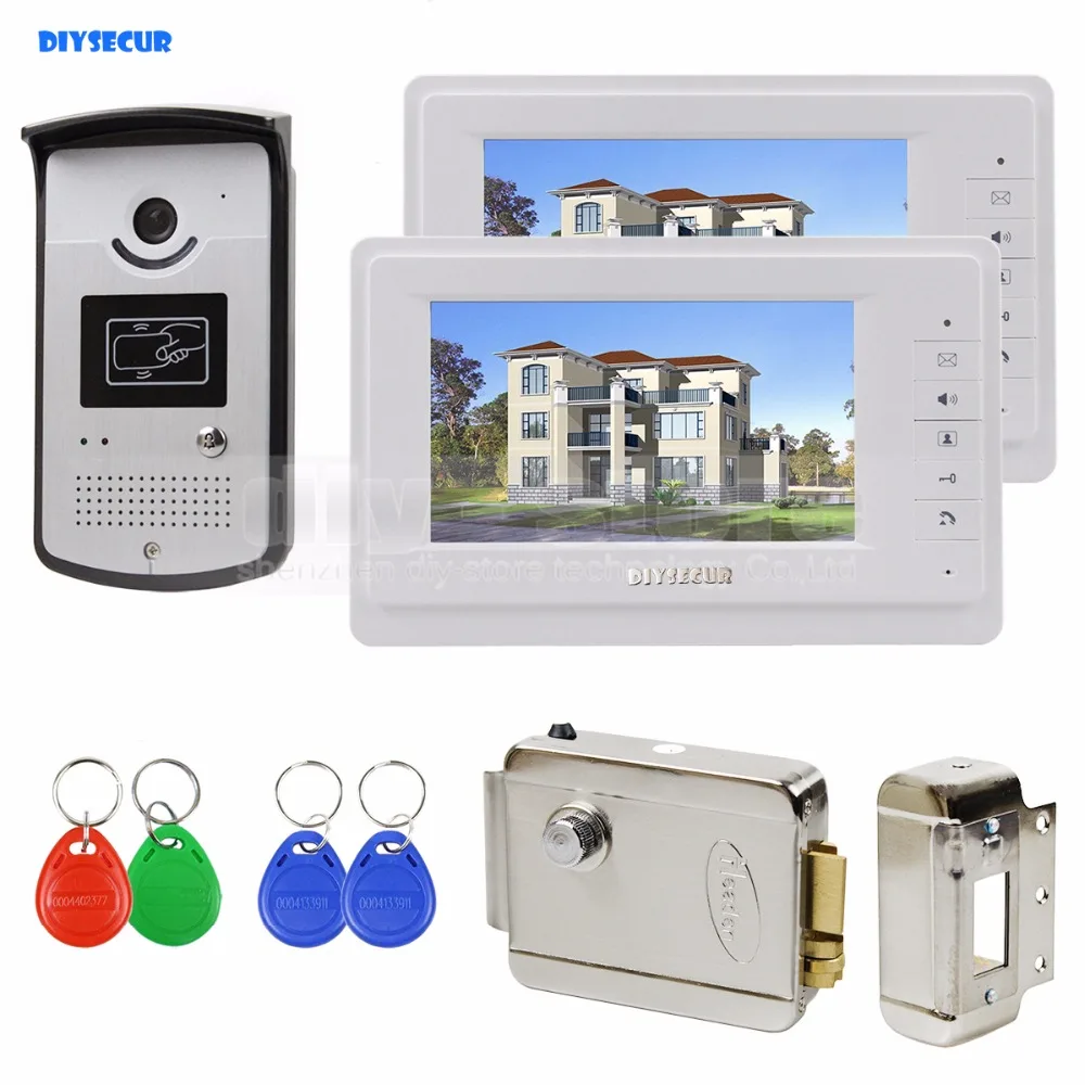 Проводной видеодомофон DIYSECUR система 1V2 с 7 &quotзамком и RFID брелками|video door phone|video