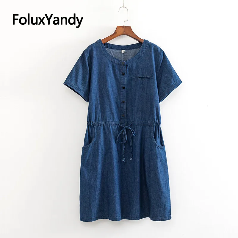 2019 New Summer Dress Denim Vestidos Women Plus Size XXXL 4XL Casual O-neck Loose Short Sleeve Jeans Dress Blue KKFY3556 2019 New Summer Dress Denim Vestidos Women Plus Size XXXL 4XL Casual O-neck Loose Short Sleeve Jeans Dress Blue KKFY3556
