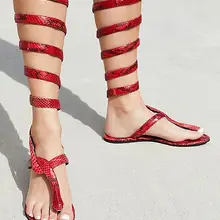 Новинка; сезон лето; женские ботинки-гладиаторы из кожи питона с ремешками; женские сандалии на плоской подошве с открытым носком; женские модельные ботинки с вырезами