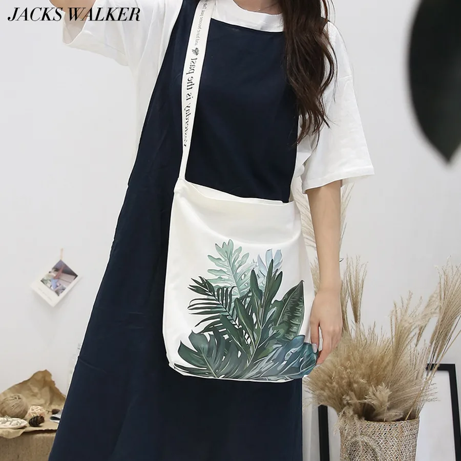 Korean Version Of The Versatile Canvas Shoulder Bag For Women Leaf Print Messenger Large Capacity Daily Student Shopping | Багаж и сумки