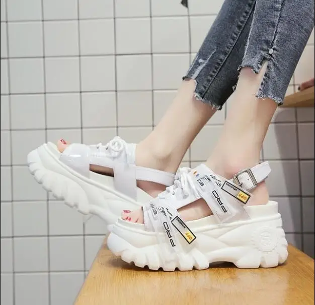 Women's platform Sandals Summer White Black Wedge High Heels Shoes Female Leather Casual Chunky Sandals Buckle Beach shoes Women's platform Sandals Summer White Black Wedge High Heels Shoes Female Leather Casual Chunky Sandals Buckle Beach shoes